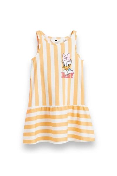 ZRA Vanilla Avenue Yellow Striped Daisy Duck Printed Sleeveless Summer Girl Dress 2-4 Years
