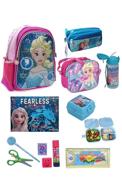 Frozen Licensed Primary School Bag + Lunch Box + Pen Case Water Bottle + Cup + File + Stationery School Set