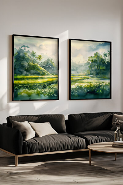 STARYUNA Set de pictură dublă cu efect de acuarelă cu vedere la natură tropic...