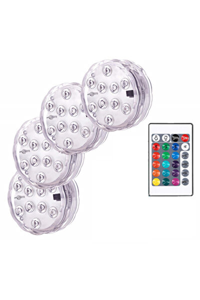 Jenuos Set 4 lumini subacvatice LED, JENUOS, 10 becuri, rezistenta la apa,pentru piscina,diametru 7cm