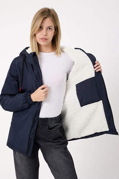 Royalside Women's Navy Blue Fur Water and Windproof Hooded Winter Coat & Coat & Parka