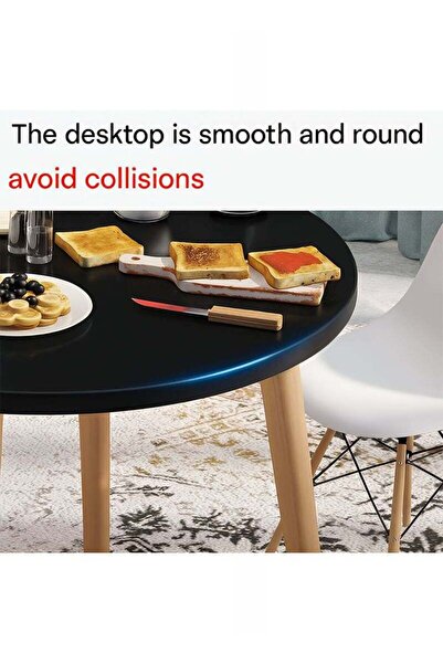 Taimi Modern Round Dining Table, for Kitchen, Dining Room, Living Room 80x80x73cm - Black