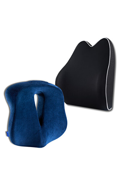 Suporto Set pernă de șezut cu suport pentru coccyx și pernă lombară confortabilă, Suporto, negru/albastru