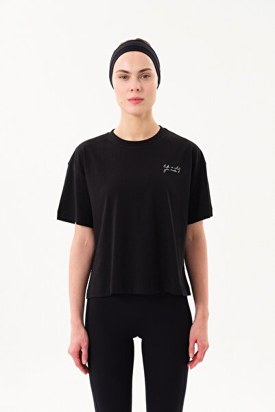 SPORTEMPT Γυναικείο μπλουζάκι με λαιμόκοψη με τύπωμα με λεπτομέρεια σχισμής -...