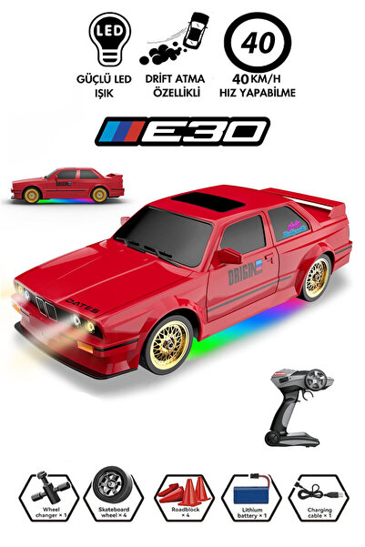 hediyecik Uzaktan Kumandalı Bmw E30 Drift Arabası Şarjlı Işıklı Rc Araba 40Km...
