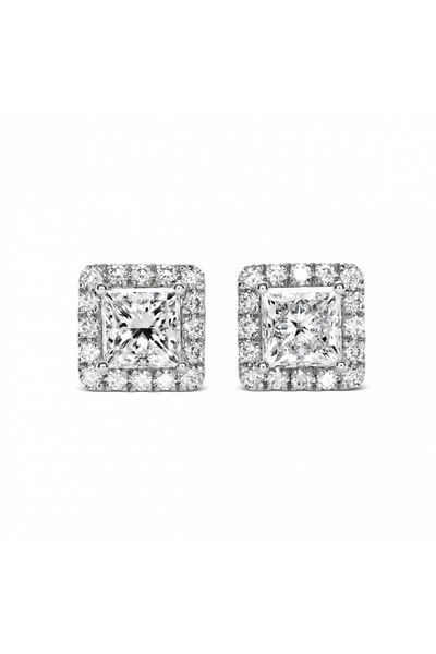 Moissanite Princess Halo Earrings