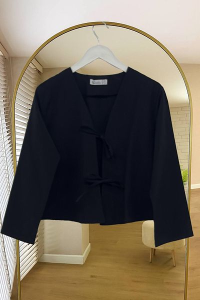 Fumel Black Short Kimono with Front Bag