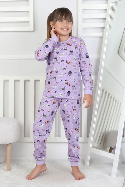 ZUZUNGA Long Sleeve Cute Cat Patterned Girls' Pajama Set