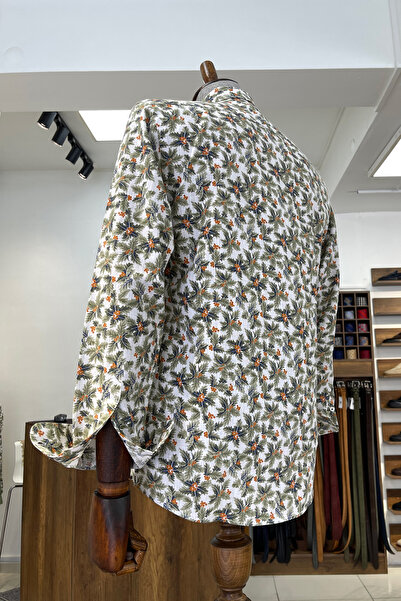 NAZEF Slim Fit High Quality Patterned Cotton Green Shirt