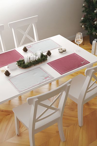 ASDİVA Bow Embroidered Minimal Detailed Framed 1 Piece American Service 45X35 cm - Pink