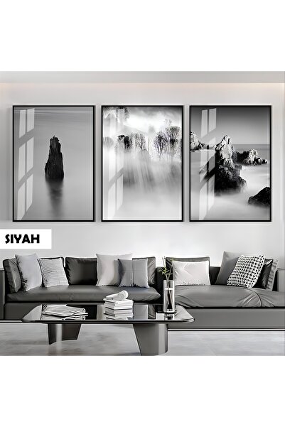 Harika bir ev HARİKABİREV|SİYAH&BEYAZ SET SİSLİ KAYALAR KOMBİNİ|ÇERÇEVELİ CAM...