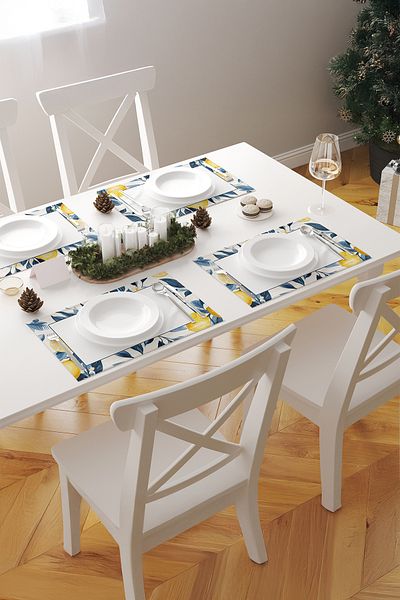 ASDİVA Solim Mediterranean Inspired Lemon Pattern 1 Piece American Service – Yellow/Blue/White – 45X35 cm