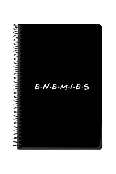 Stylizedd دفتر ملاحظات حلزوني A5 مطبوع عليه صورة أعداء، أسود/أبيض