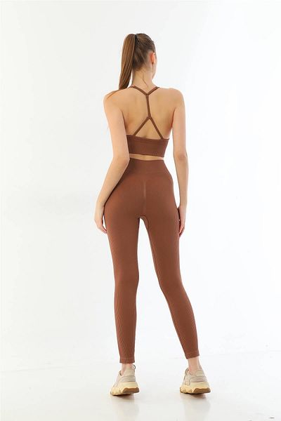 EGETEKS BROWN MI Emay 3921 Soft Seamless Rip Tights Yoga Set