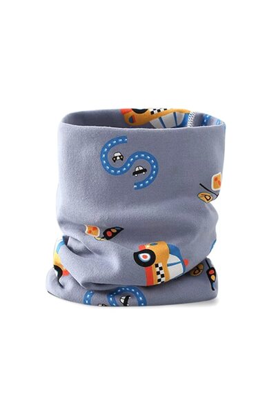 KERNOWSUN Eșarfă rulată pentru copii, model cu mașini, albastru-gri, KERNOWSUN, 40x20 cm