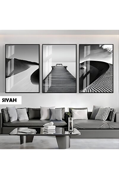 Harika bir ev HARİKABİREV|SİYAH&BEYAZ SET DOĞA KOMBİNİ|ÇERÇEVELİ CAM TABLO 3L...