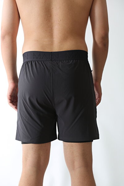 man of man man man of man Man Of Man Erkek Yazılı Astarlı Koyu Antrasit Şort, Taytlı Şort, Fitness Şort, Antreman Şortu
