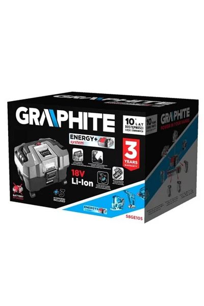 graphite Workshop Vacuum Cleaner, Wet-Dry, 18V Li-ion (Battery Not Included), Blowing Function, with Accessor