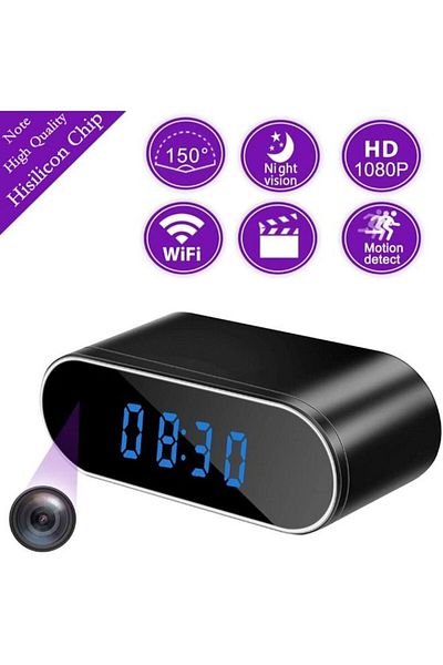 Shopi Wi-Fi 1MP Mini Clock Security Surveillance Camera With Rechargeable battery 128gb memory card