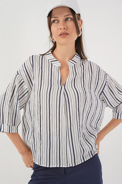 Bigdart Women's Striped Oversize Blouse 967 - F.Navy Blue