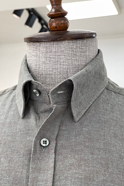 NAZEF High Quality Slim Fit Linen Light Green Shirt