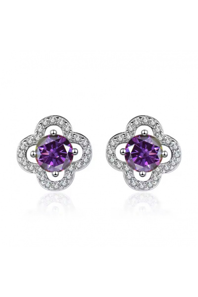 Moissanite Purple Lucky Clover Earrings