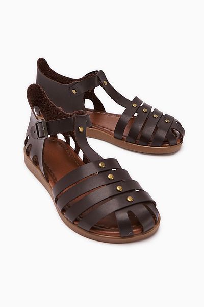 Limoya Genuine Leather Tori Brown Four-Strap Adjustable Flat Sandals
