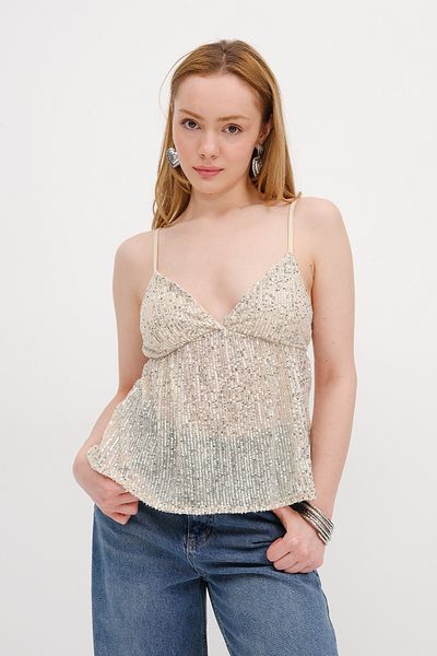Addax Strappy Sequin Blouse A17479