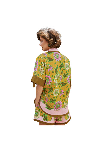 sena köken luxury brands sk Tropik Çiçekler Desenli Keten Kumaş Şort takım