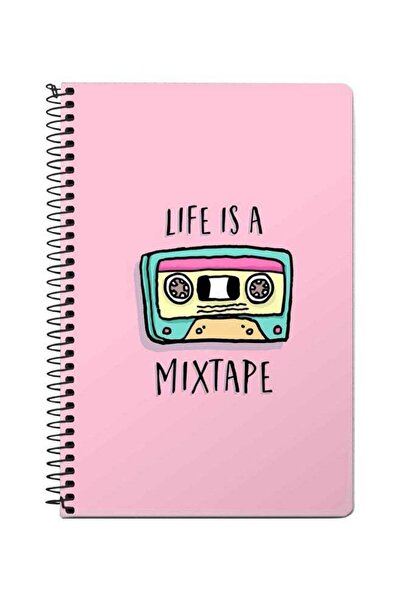 Stylizedd دفتر ملاحظات A5 مطبوع عليه عبارة "Life Is A Mixtape" بتجليد حلزوني، وردي/أسود/أخضر