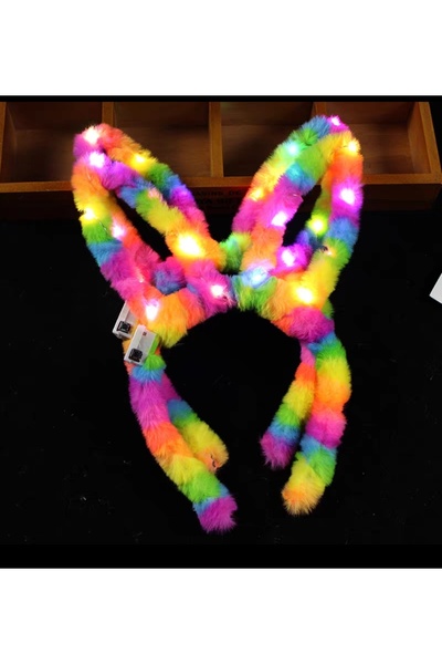 YerliToptan LED Işıklı Peluş Tavşan Kulakları – Renkli Parti ve Eğlence Tacı