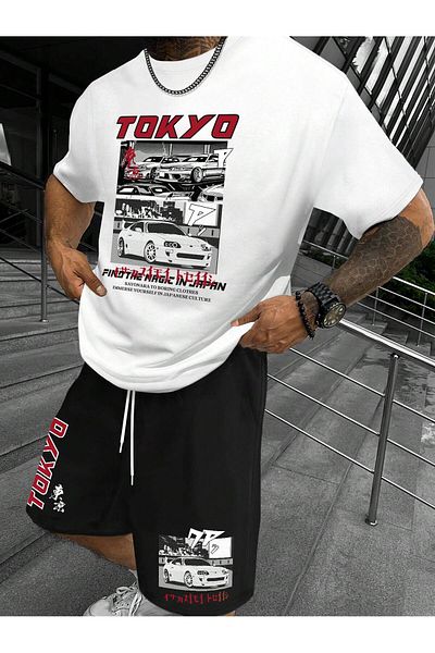 PENTHİLUS Tokyo T-Shirt & Shorts Casual Geometric Pattern Summer T-Shirt & Shorts