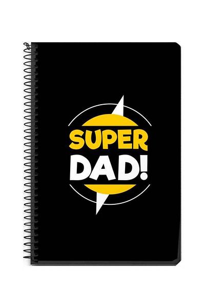 Stylizedd A5 Super Dad Printed Spiral Bound Notebook Black/White/Yellow