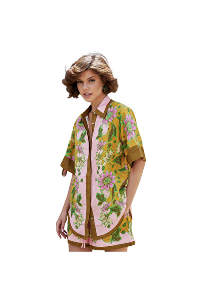 sena köken luxury brands sk Tropik Çiçekler Desenli Keten Kumaş Şort takım