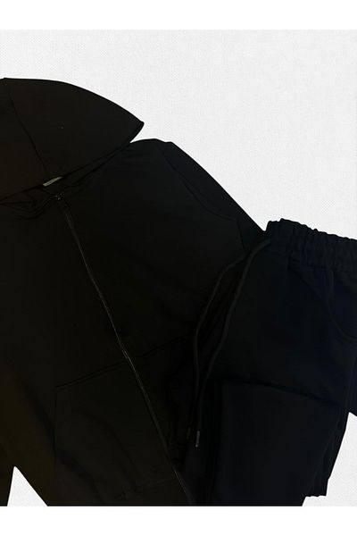 Fil Kids Boys' Black Cotton Hooded Zippered Bottoms with Pockets on the Top Tracksuit Set Suitable for School