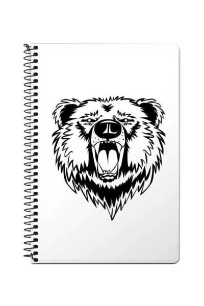 Stylizedd A5 Grizzly Bear Printed Spiral Bound Notebook White/Black