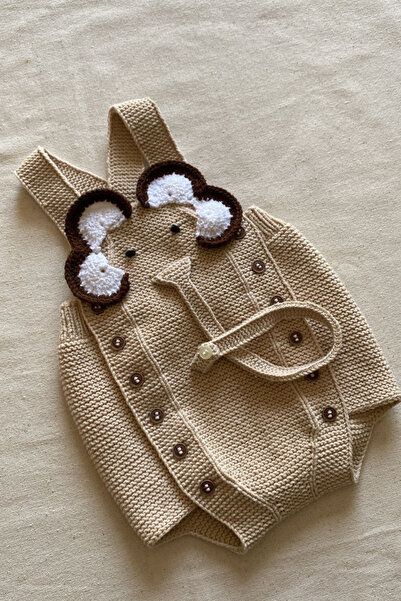 eclora design FİL FİGÜRLÜ ÖRGÜ BEBEK SALOPET 06-12 AYLIK