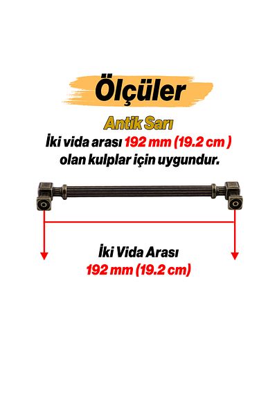 Badem10 Talas 192 mm Striped Antique Yellow Metal Handle Furniture Drawer Kitchen Cabinet Cupboard Handles Kulb 19.2 cm