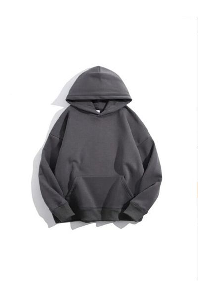 Ferhatlı Unisex Basic Hooded Unprinted Plain Oversize Wide 3 Thread Hoodie Sweatshirt