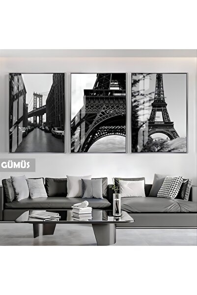 Harika bir ev HARİKABİREV|SİYAH&BEYAZ NY KÖPRÜ-EIFFEL KOMBİN|ÇERÇEVELİ CAM TA...