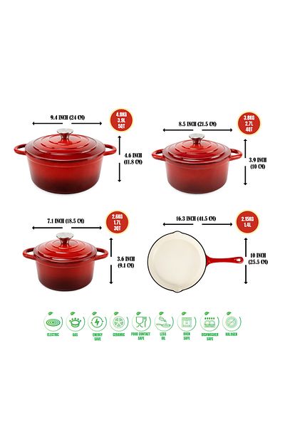 VAV GET Healthy and Safe 7-Piece Enameled Cast Iron Dutch Oven Set with Lids