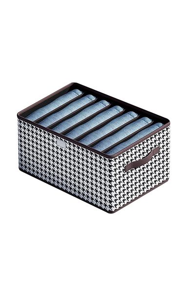 divendi-ro Clothes storage box, textile, drawer style, foldable, with handles, 44x30x20cm, black and white