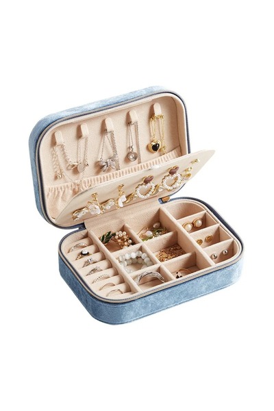 Arzu Güzel Cosmetics Velvet Covered Travel Type Multi Compartment Jewelry Organizer Box