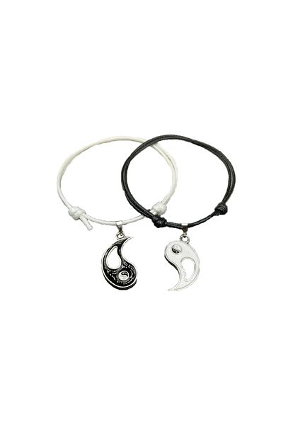 OEM Set of 2 couple bracelets, yin yang, eco-leather, black/white