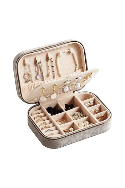 Arzu Güzel Cosmetics Velvet Covered Travel Type Multi Compartment Jewelry Organizer Box