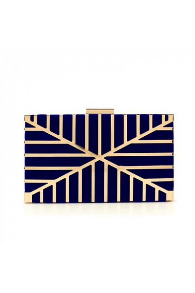 Eva Grace Geantă clutch de ocazie Lainey, albastru cu auriu, cu model geometric