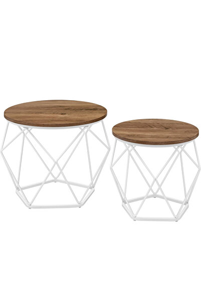 VASAGLE Σετ 2 στρογγυλών τραπεζιών σαλονιού, με ατσάλινο σκελετό και αφαιρούμ...