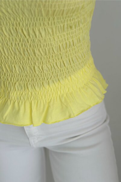 FEMELLE Yellow Ruffled Gathered 100% Cotton Blouse