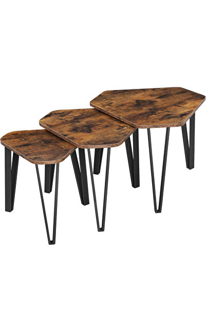 VASAGLE Set de 3 măsuțe de cafea suprapuse, stil industrial, diametru 40, 51 ...