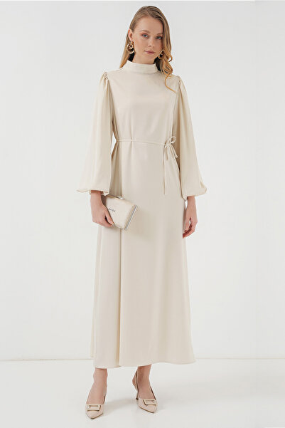 Merterium Women's Satin Hijab Evening Dress Ecru 1180